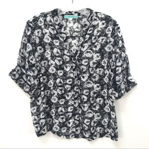Pleione‎ Black & Gray Abstract Print Blouse S
